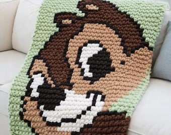 Patrón de manta de crochet a mano de ardilla solamente, gráfico de hilo grueso (patrón en PDF).