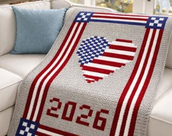 American Flag Heart Throw Crochet Pattern Only, Chunky Yarn Graph (PDG Pattern) .