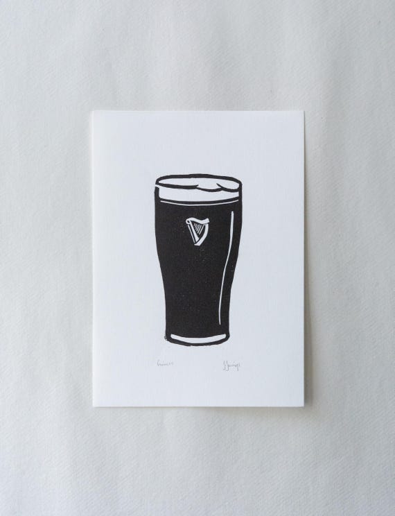 Guinness Handcrafted Linocut Print (A5) • Graphic / Minimalist / Ireland / Pint