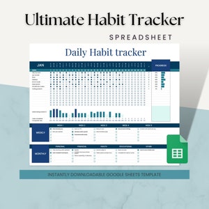 2022 2023 Ultimate Digital Habit Tracker | Google Sheets Spreadsheet | Personalised Minimalist Fall New Year Virtual Digital Planner