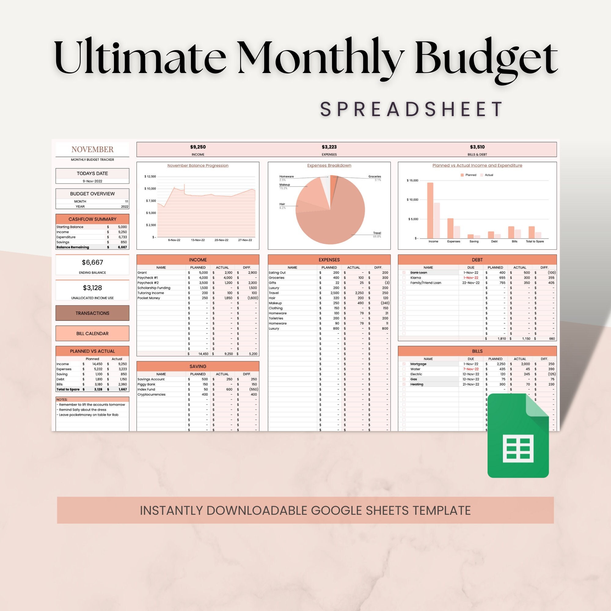 Ultimate Monthly Budget Tracker Google Sheets Template | 2022 2023 ...