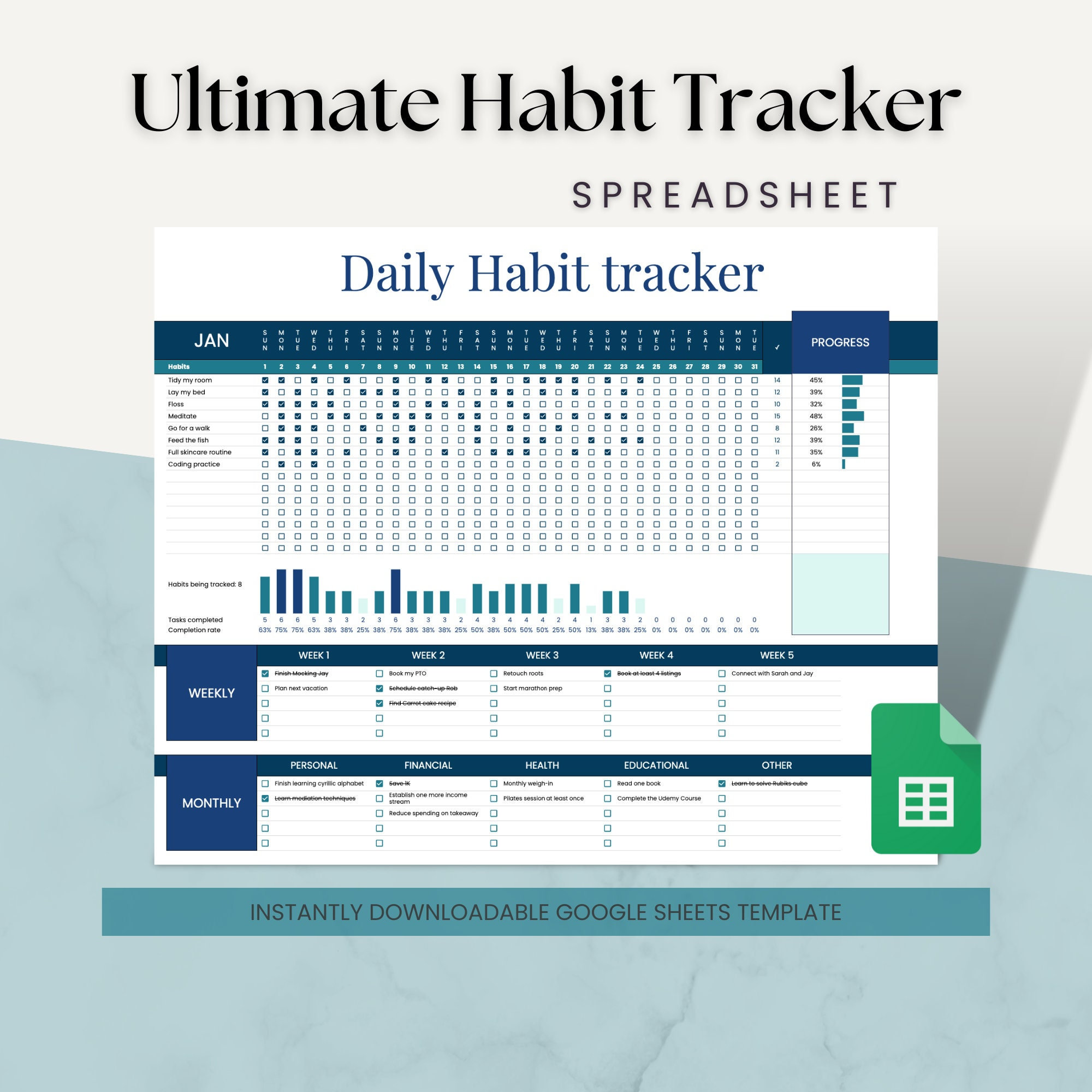 Fall Spreadsheet 2022 2023 Ultimate Digital Habit Tracker | Google Sheets Spreadsheet ...