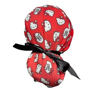 Kitty scrub cap/character scrub cap/cartoon scrub cap/cute scrub cap/girly scrub cap/ponytail scrub cap