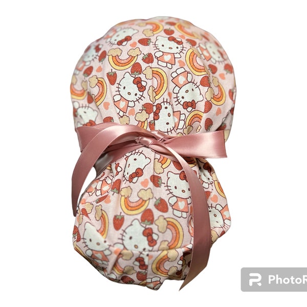 Gorro de exfoliación con forma de gatito fresa/gorro de exfoliación con forma de gatito/gorro de exfoliación rosa/gorro de exfoliación femenino/gorro de exfoliación con cinta/gorro de exfoliación con volumen/gorro de exfoliación con cola de caballo