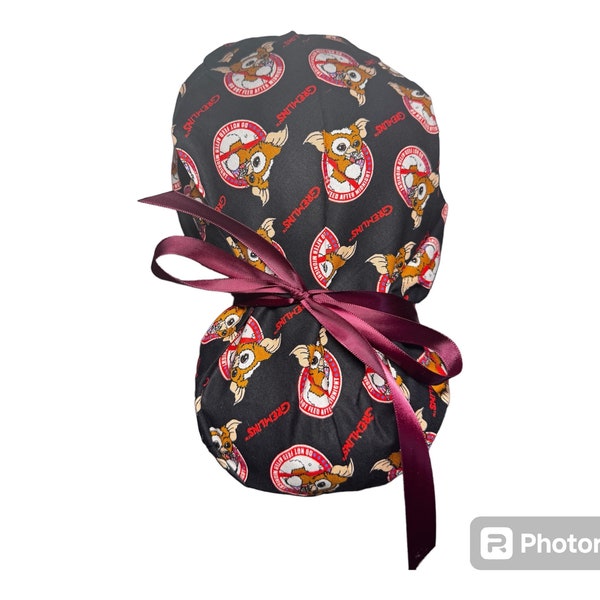 Grem scrub cap/night shift scrub cap/Halloween scrub cap/ponytail scrub cap/button scrub cap/bouffant scrub cap/funny scrub cap