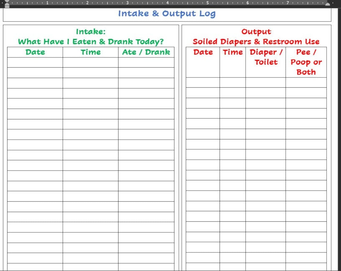 Simple Intake Output Tracker for New Parents or Sick Child. Track ...