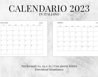 Calendario 2023 in ITALIANO | Calendario 2023 stampabile | Calendario 2023 A4, A3 e A5