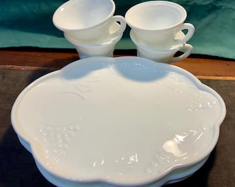 1966 Indiana Milk Glass Colony 8 pc Snack Set in Harvest Grape Pattern 2