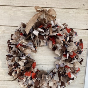Rag Wreath, Pumpkin Spice wreath, Farmhouse style wreath, Country Wreath, Coffee Bar accessories, Wreath for Door, Wreath for wall