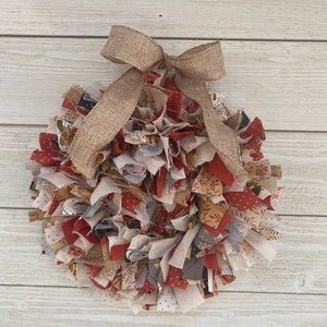 Rag Wreath, 13&quot; Fall Farmhouse Wreath, Country Wreath, Rustic Wreath, 13 inches