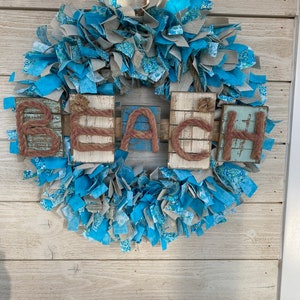 Beach Themed Rag Wreath, Beach Rag Wreath for Door or Wall, Decor for Beach House
