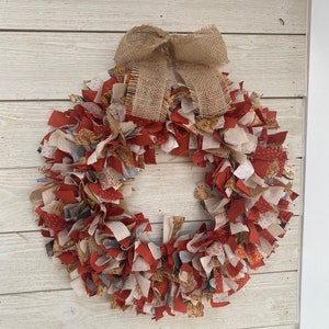 Rag Wreath, 19&quot; Fall Farmhouse Wreath, Country Wreath, Rustic Wreath, 19 inches, Wreath for Door, Wreath for wall