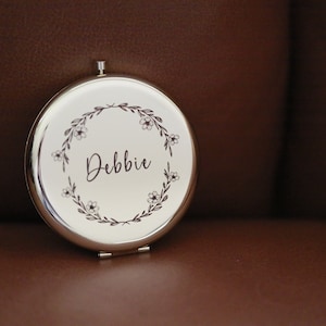 Personalized Compact Mirror: Floral Wreath, Mother of the Bride Gift