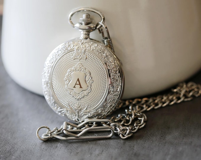 Personalized Silver Pocket Watch: Steampunk Quartz Groom Gift