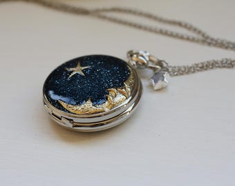 Personalisierte Mond & Stern Taschenuhr Halskette: Steampunk viktorianisches Geschenk