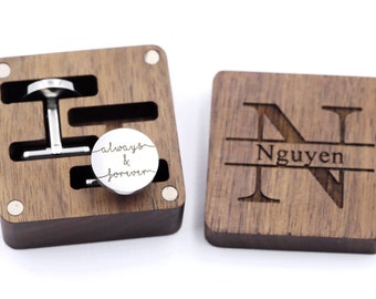 Personalized Square Cufflinks Wedding Day Cuff links Groom Dad Groomsmen, Wood Anniversary Gift for Husband from Wife