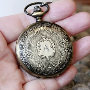 Personalized Steampunk Pocket Watch: Carved Quartz Watch with Chain