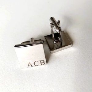 Personalized Square Cufflinks Wedding Day Cuff links Groom Dad Groomsmen, Wood Anniversary Gift for Husband from Wife