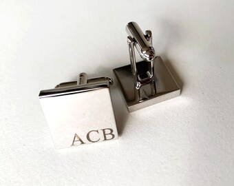 Personalized Square Cufflinks Wedding Day Cuff links Groom Dad Groomsmen, Wood Anniversary Gift for Husband from Wife