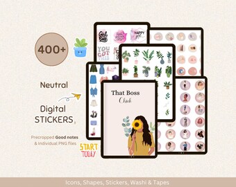 Cute Stationary Goodnotes Stickers, Boss Girl Planner Self Care Stickers, Sticky Notes