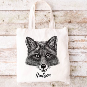 Fox Tote Bag, Personalized Bag, Custom Bag, Fox Gift, Fox Lover Gift, Eco Friendly Reusable Bag, Book Bag, Canvas Tote Bag, Custom Name Tote