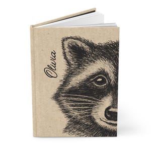 Raccoon Journal, Personalized Hardcover Journal, Custom Text Notebook, Raccoon Lover Gift, Unique Woodland Creature Gift, Personalized Diary