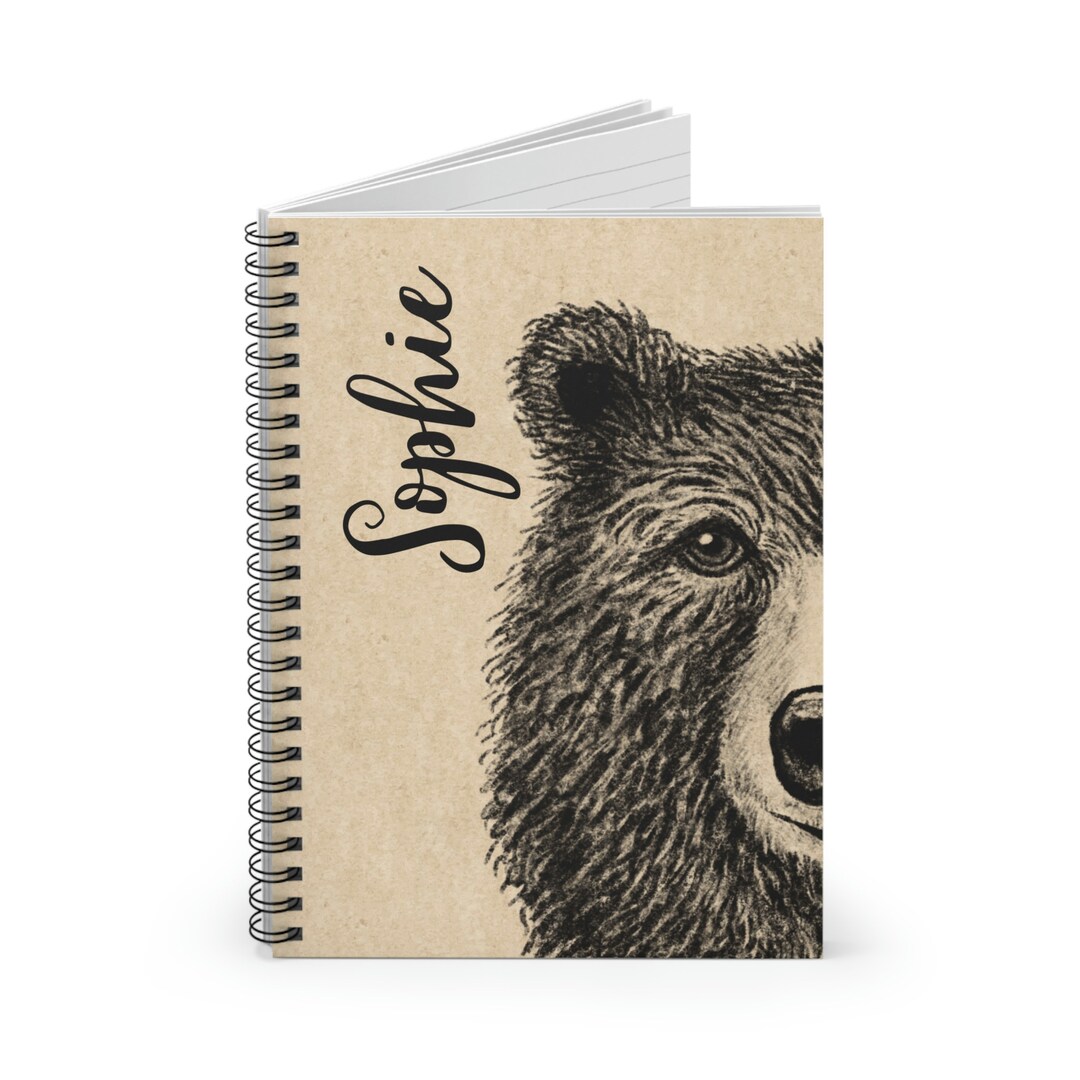 Personalized Notebook, Bear Spiral Notebook, Custom Name Journal