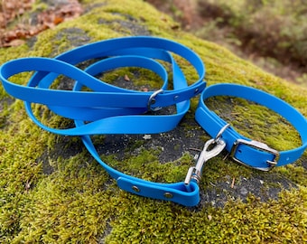 Collier et ensemble de laisse en cuir végétalien imperméable à l’eau, 3/4 de pouce, bleu Pacifique