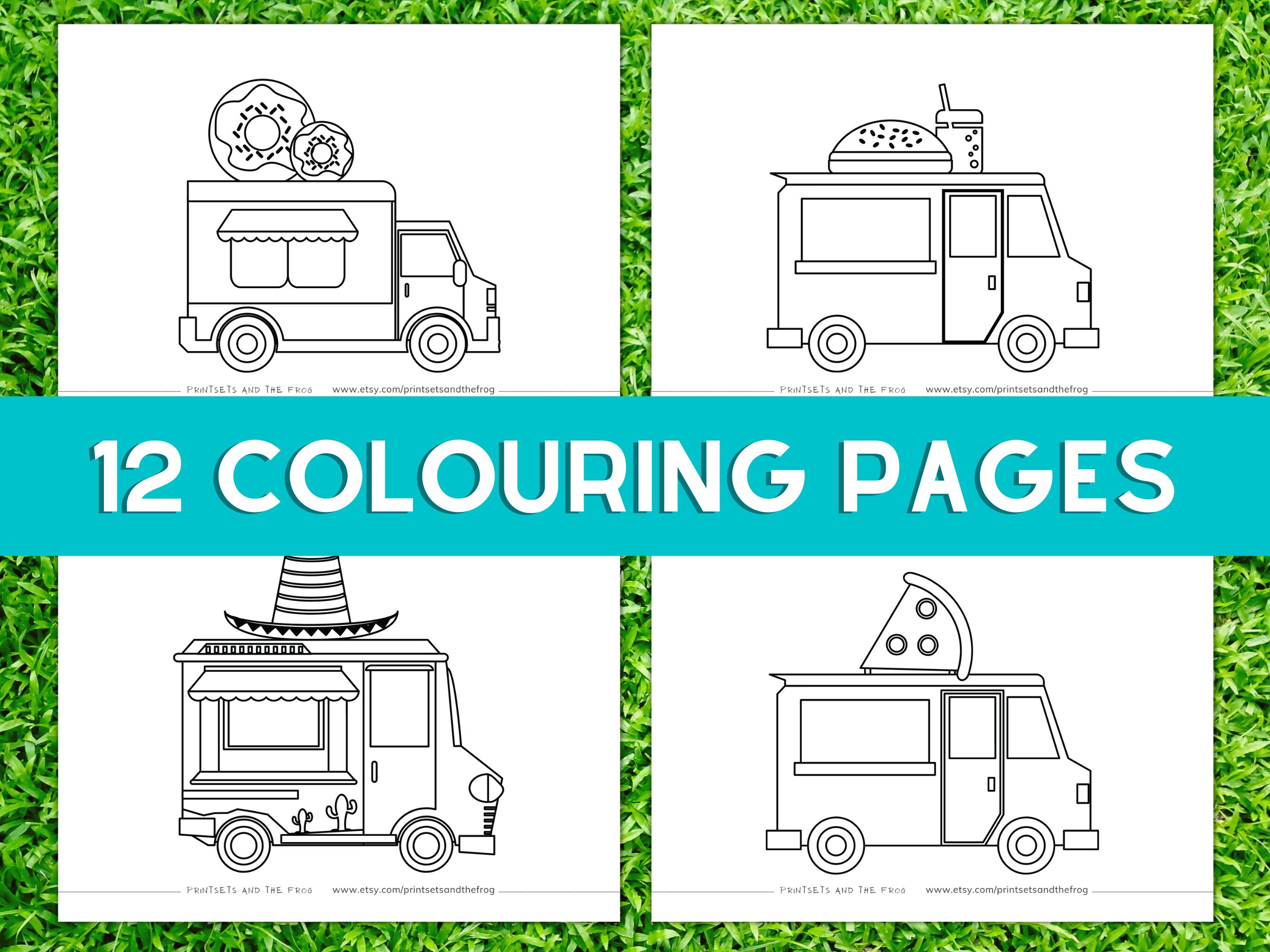 Childrens Food Truck Colouring Pages, Kids Digital Download Coloring