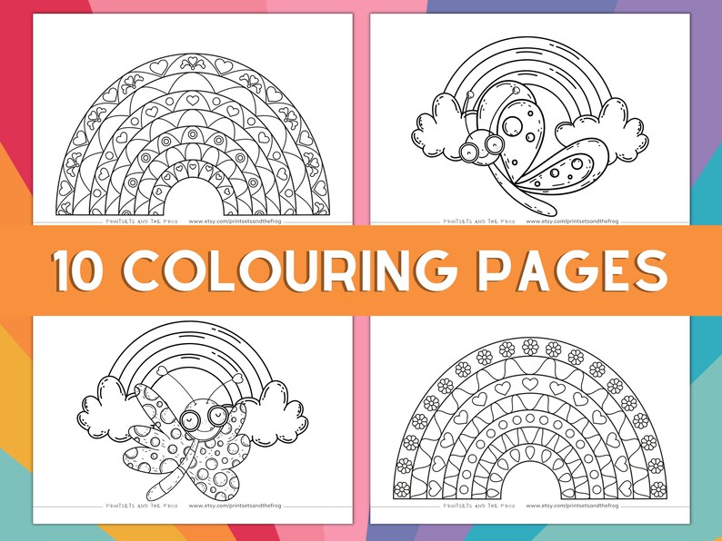 Kids Rainbow Butterfly Colouring Pages, Childrens Summer Insect Arc
