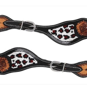 Ladies Tooled & Beaded Leather Spur Straps