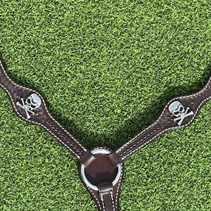 Chocolate Basketweave Scalloped Breastcollar, Skull/Rose