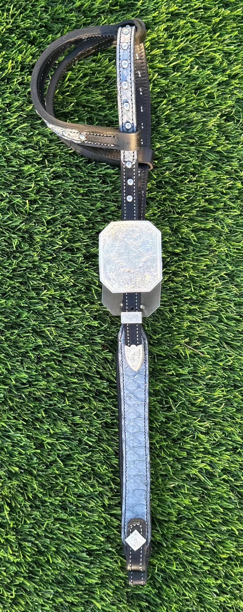 Custom Gray Python Double Ear Silver Headstall Bild 4