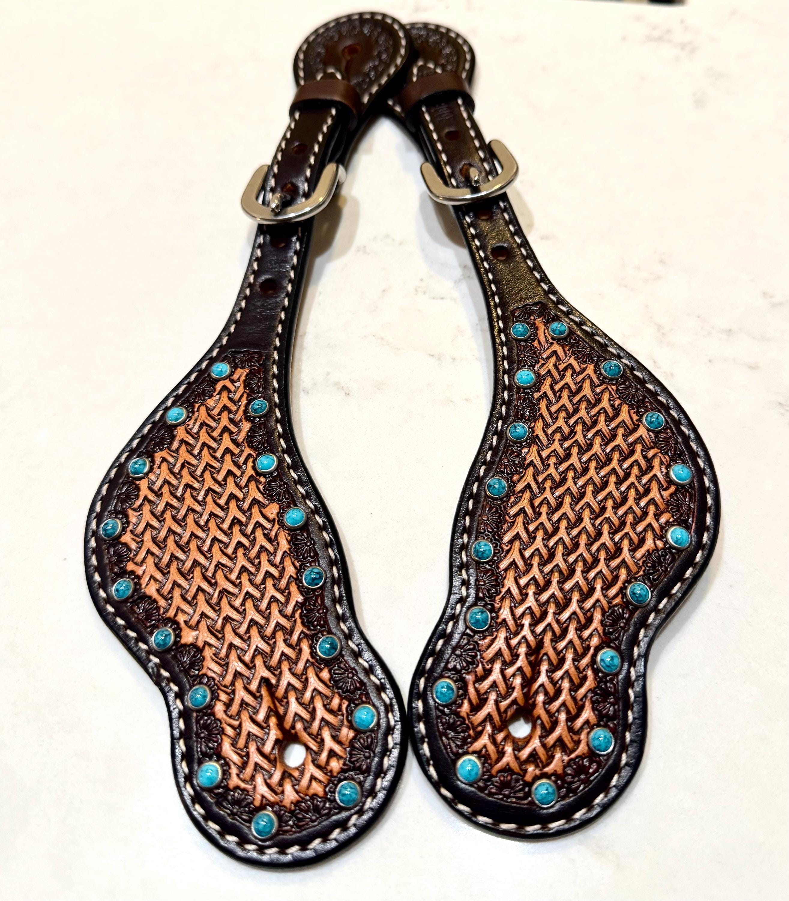 Showman ® Rider's Luck Ladies Tooled Leather Spur Straps