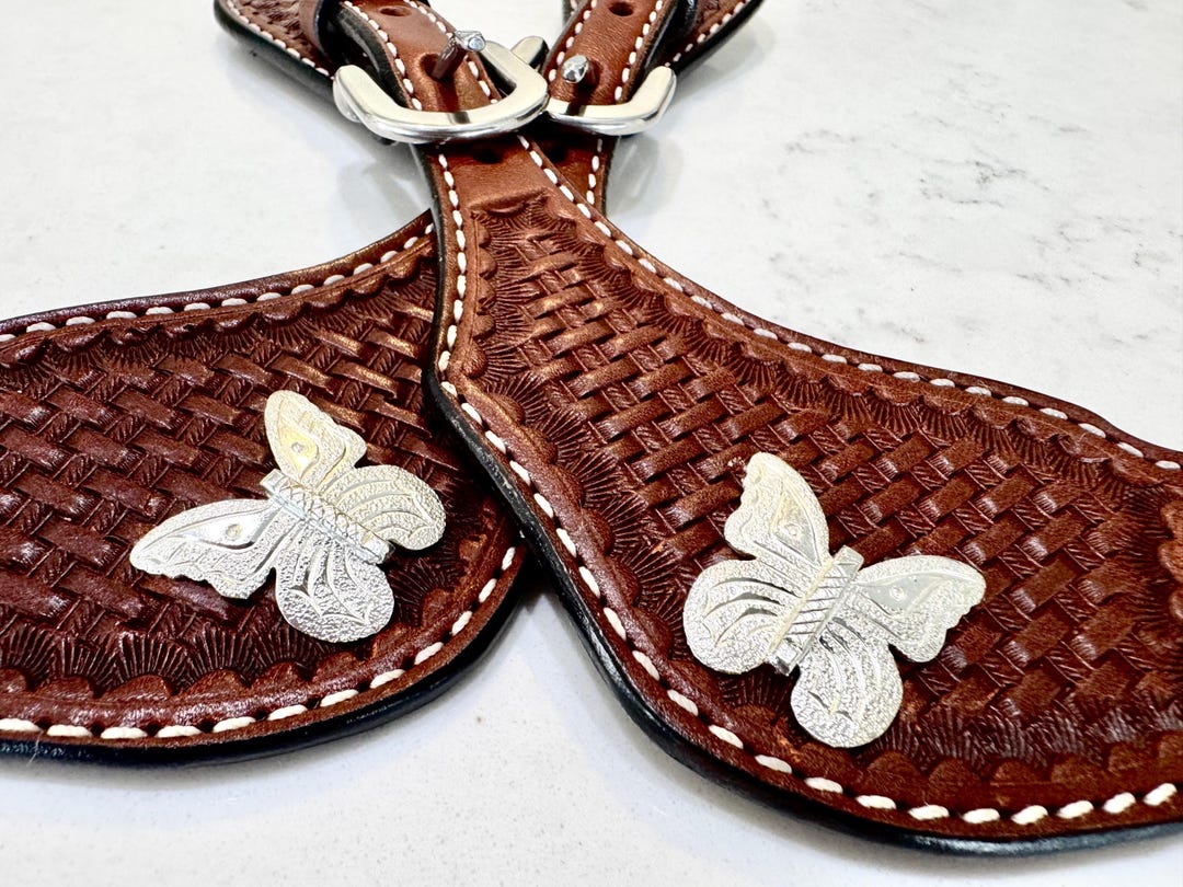 Ladies Butterfly Tooled Leather Spur Straps - Etsy