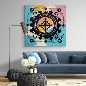 ASYLANA Kazakh Canvas Print of Modern Kazakhstan Wall Art with Vintage Ethnic Tapestry with Nomadic Ornaments