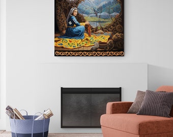 ASYLANA Kazakh Canvas Print Wrap Gallery Wall Art with Women of Kazakhstan Heritage and Nomadic Ornaments 117