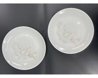 Vintage Pyrex Family Flair 7" saladeborden van zeegras, MCM set van 2