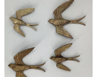 Vintage Burwood Wanddekor-Set „Fliegende Schwalben“ (4-teilig) #2682 Gold MCM 1974 USA