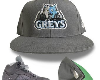 Wolf Greys Embroidered Stitched Snapback Hat To Match Jordan 5