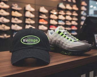 Black Distressed Vintage Dad Cap For Neon Airmax 95