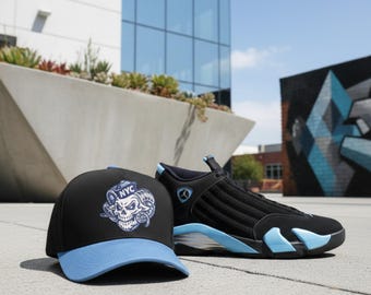 Black/Sky Skull Goat Snapback Hat For AJ14 University Blue