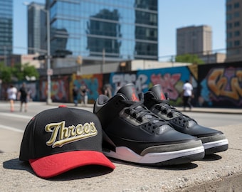 Black Denim/Red Corduroy Threes Snapback Hat For AJ3 SP