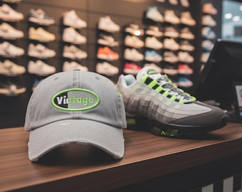 Gray Distressed Vintage Dad Cap For Neon Airmax 95