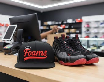 Black 3D Foams Snapback Hat For Cough Drop Foamposite