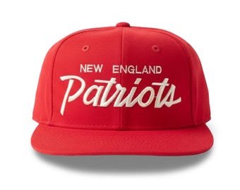Red New England Patriots Script Snapback Hat Cap
