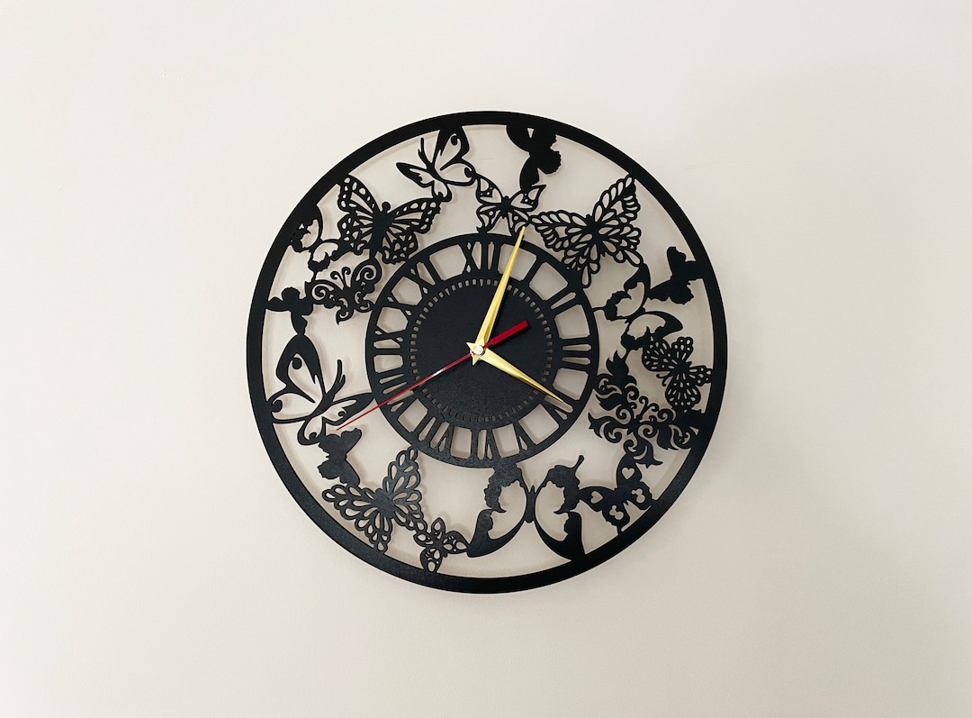 Laser Cut Wooden Artistic Wall Clock House Warming Gift Etsy