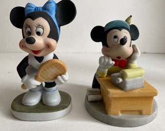 Walt Disney Productions Mickey Accountant & Minnie Tennis Player Set Porcelain Figurines