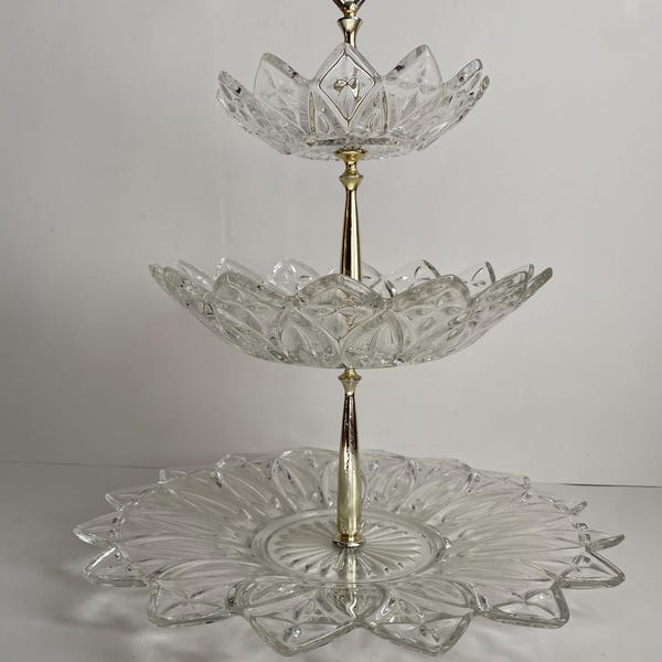 Vintage Pressed Glass Three Tier Pastry Stand