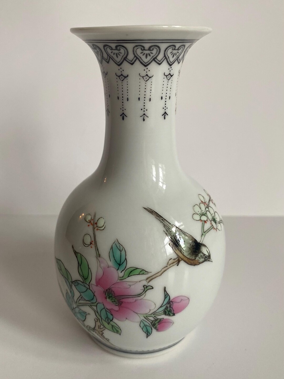 Vintage Petite Porcelain Hand Painted Signed Floral With Bird Vase - Etsy